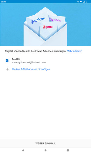 Wählen Sie WEITER ZU GMAIL