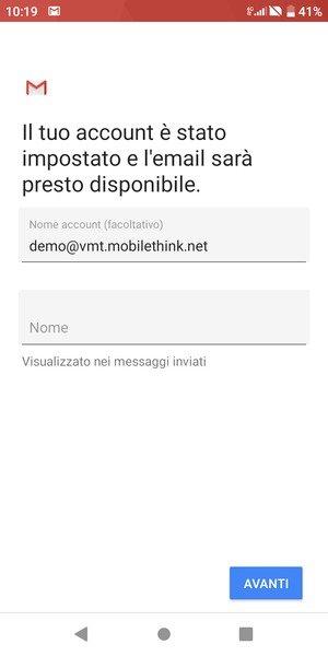Scegli un nome per il tuo account e inserisci il tuo nome. Seleziona AVANTI