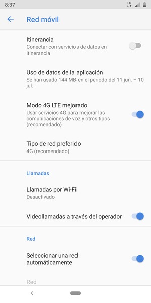 Desactive Seleccionar una red automáticamente