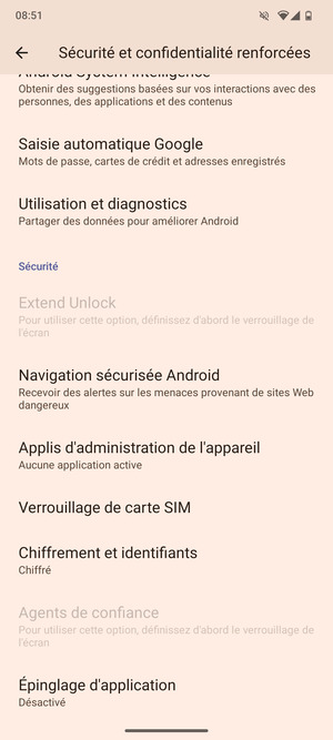 Faites défiler et sélectionnez Verrouillage de carte SIM