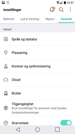 Velg Kontoer og synkronisering