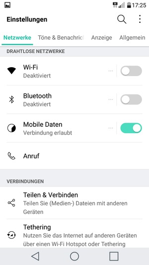 Wählen Sie Netzwerke und Tethering