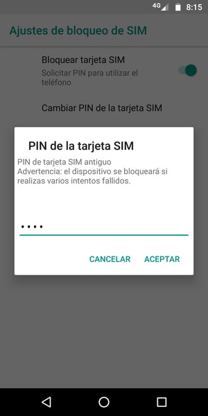 Introduzca su PIN de tarjeta SIM antiguo y seleccione ACEPTAR