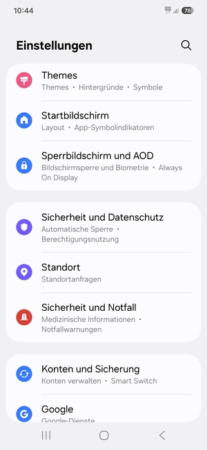 Scrollen Sie und wählen Sie Sicherheit und Datenschutz