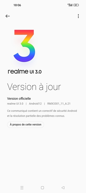 Si votre téléphone est à jour, vous verrez l'écran suivant