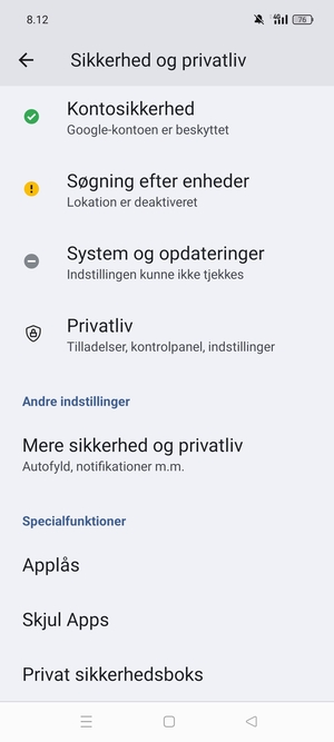 Scroll til og vælg Mere sikkerhed og privatliv