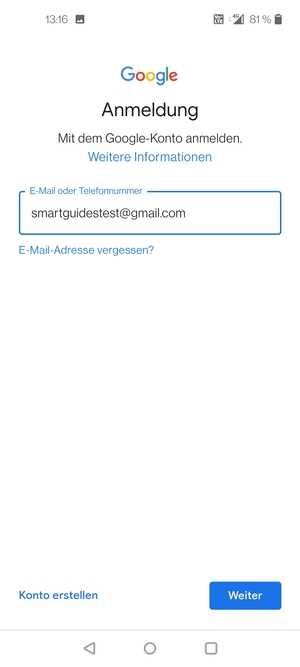 Geben Sie Ihre Gmail Adresse ein und wählen Sie Weiter