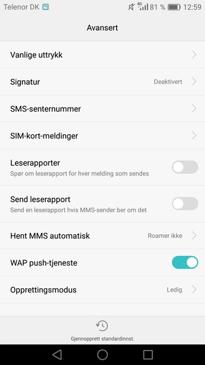 Velg SMS-senternummer