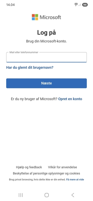 Indtast din Hotmail adresse og vælg Næste