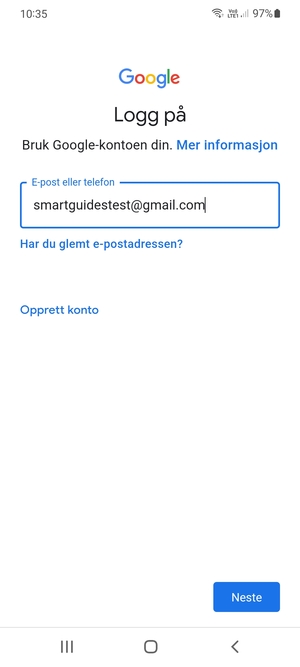 Skriv inn din Gmail-adresse og velg Neste