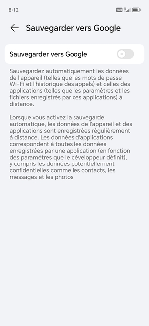 Activer le Sauvegarder vers Google