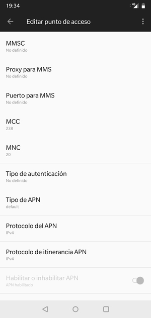 Desplácese hacia abajo e introduzca la información MMS
