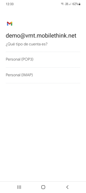 Seleccione Personal (POP3) o Personal (IMAP)