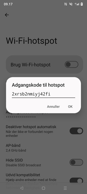 Indtast en Wi-Fi-hotspot adgangskode på minimum 8 tegn og vælg OK