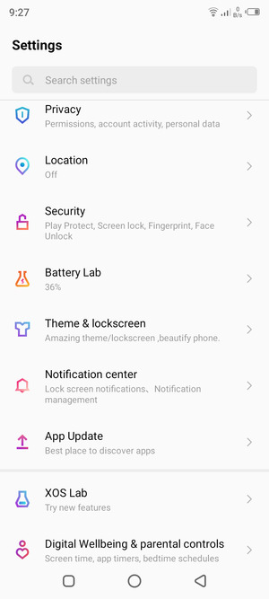 Scroll to and select Security