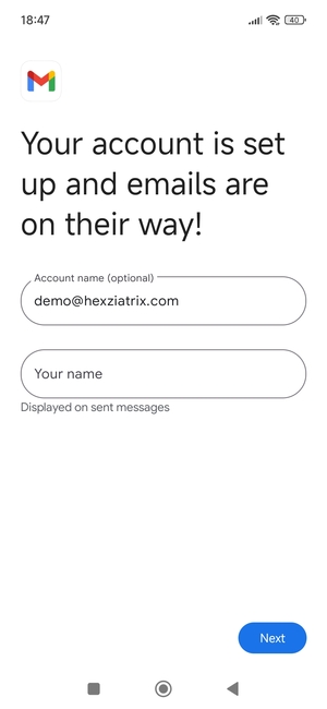 Give your account a name and enter your name. Select Next