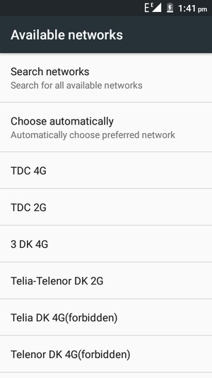 Select a network operator from the list