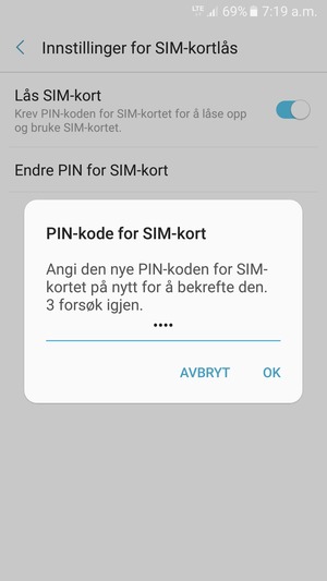 Bekreft din nye PIN-kode for SIM-kort og velg OK