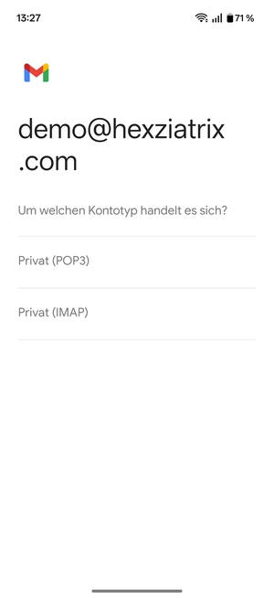 Wählen Sie Privat (POP3) oder Privat (IMAP)