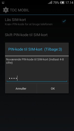 Indtast din Nuværende PIN-kode til SIM-kort og vælg OK