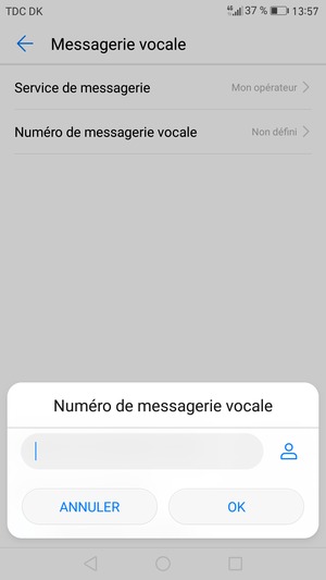 Saisissez le Numéro de messagerie vocale et sélectionnez OK