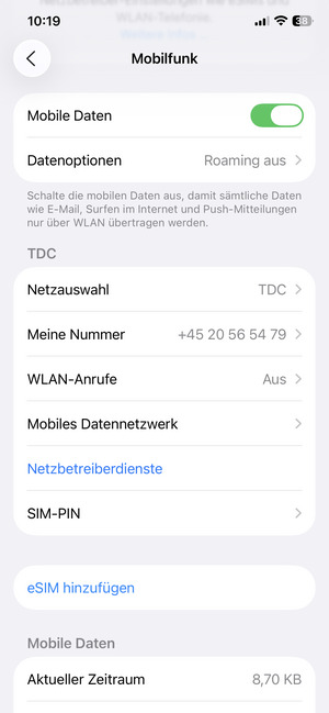 Scrollen Sie und wählen Sie eSIM hinzufügen