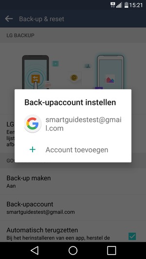 Selecteer uw back-up-account
