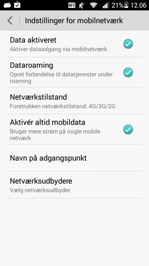 Slå Dataroaming til eller fra