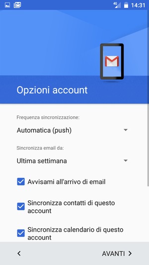 Seleziona AVANTI