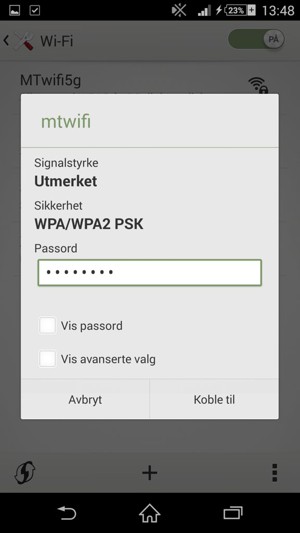 Skriv inn Wi-Fi-passord og velg Koble til