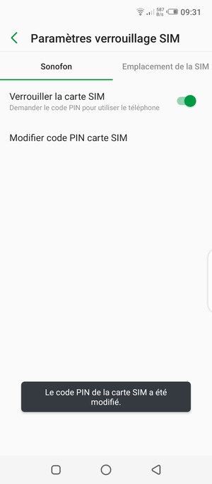 Votre code PIN de la carte SIM a été modifié