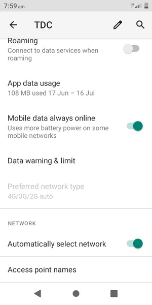 Scroll to and select Access point names