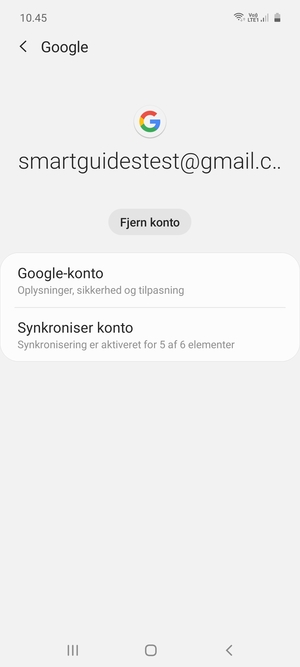 Vælg Synkroniser konto