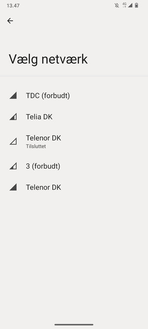 Vælg en netværksudbyder fra listen