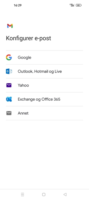 Velg Exchange og Office 365