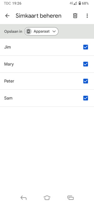 Selecteer de v knop