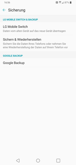 Wählen Sie Google Backup