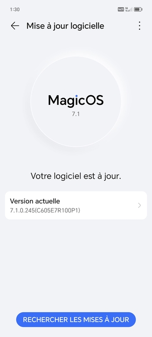 Si votre téléphone est à jour, vous verrez l'écran suivant