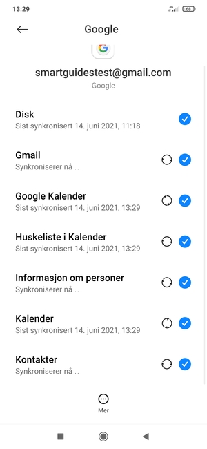 Dine kontakter fra Google vil synkroniseres til smarttelefonen din