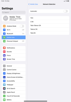 Select a network operator from the list