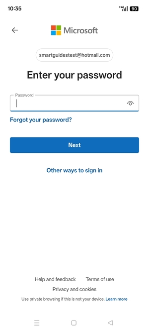 Enter your password and select Next