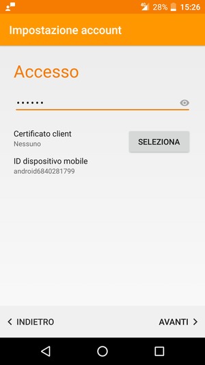 Inserisci la tua password e seleziona AVANTI