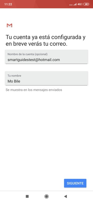 Déle a su cuenta un nombre y escriba su nombre. Seleccione SIGUIENTE