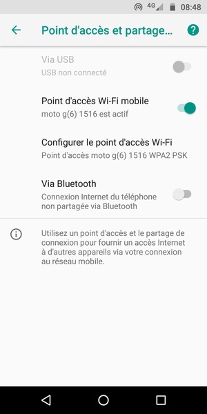 Votre téléphone est maintenant configuré pour être utilisé comme modem