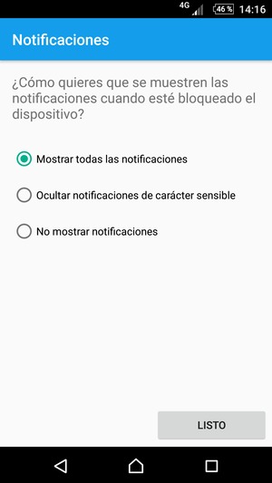 Seleccione la opción deseada y seleccione LISTO