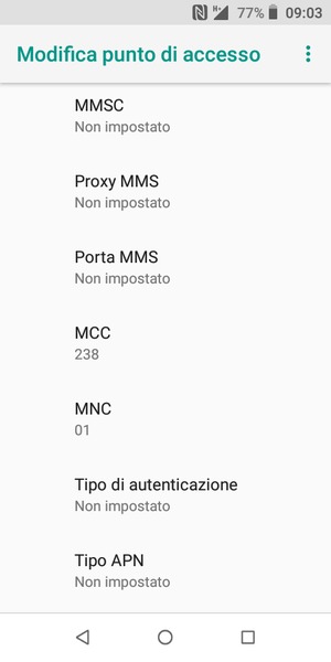 Scorri verso il basso e inserisci le informazioni di internet