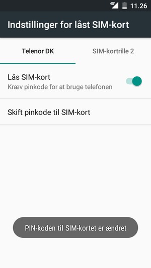 Din PIN-kode til SIM-kort er nu ændret