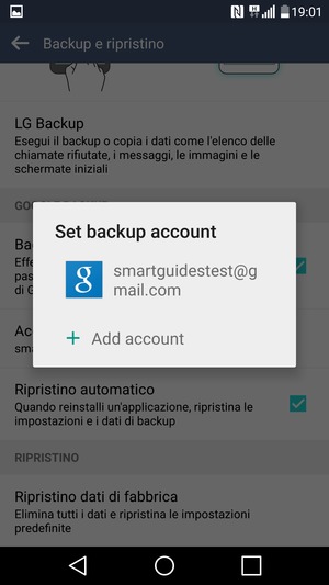 Seleziona il tuo account di backup