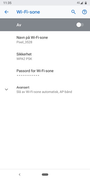 Velg Passord for Wi-Fi-sone