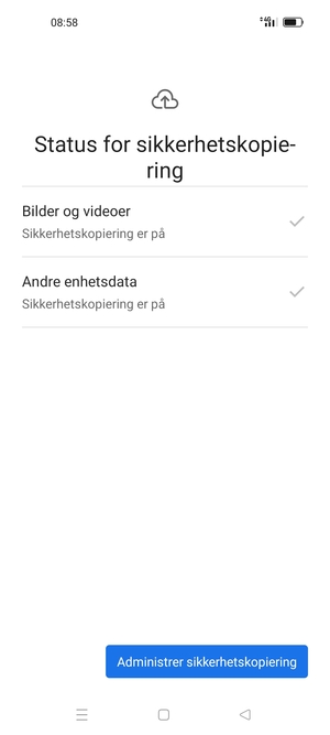 Velg Administrer sikkerhetskopiering